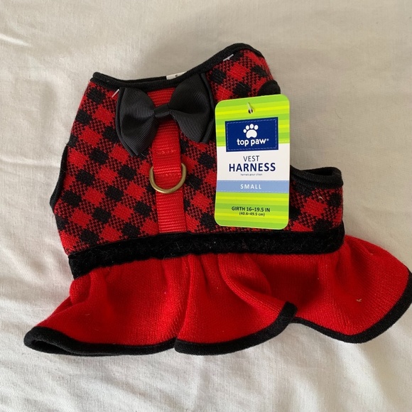 Top Paw Other - Top Paw Red And Black Plaid Dress Velcro Vest Harness With Bow Size Small (895)